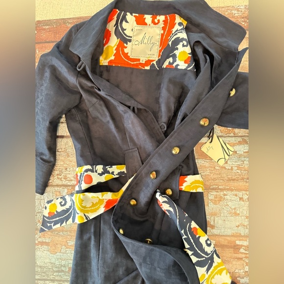 Milly Navy Shirt Dress or Jacket with Vibrant Accents or BNWT $395 - Picture 8 of 12